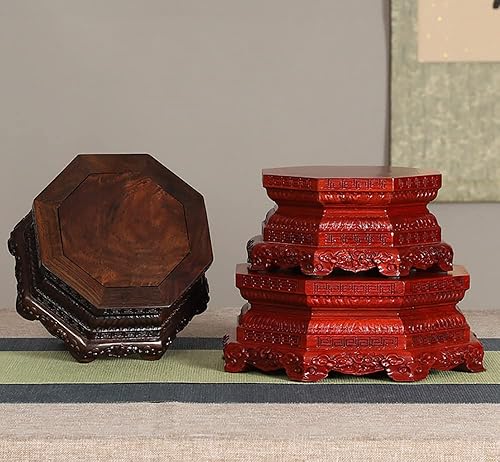 Vista 5 de GOLDY&WENDY Base de madera de ébano octogonal Lotus tallado florero Guanyin Buda estatua escultura soporte de exhibición pedestal