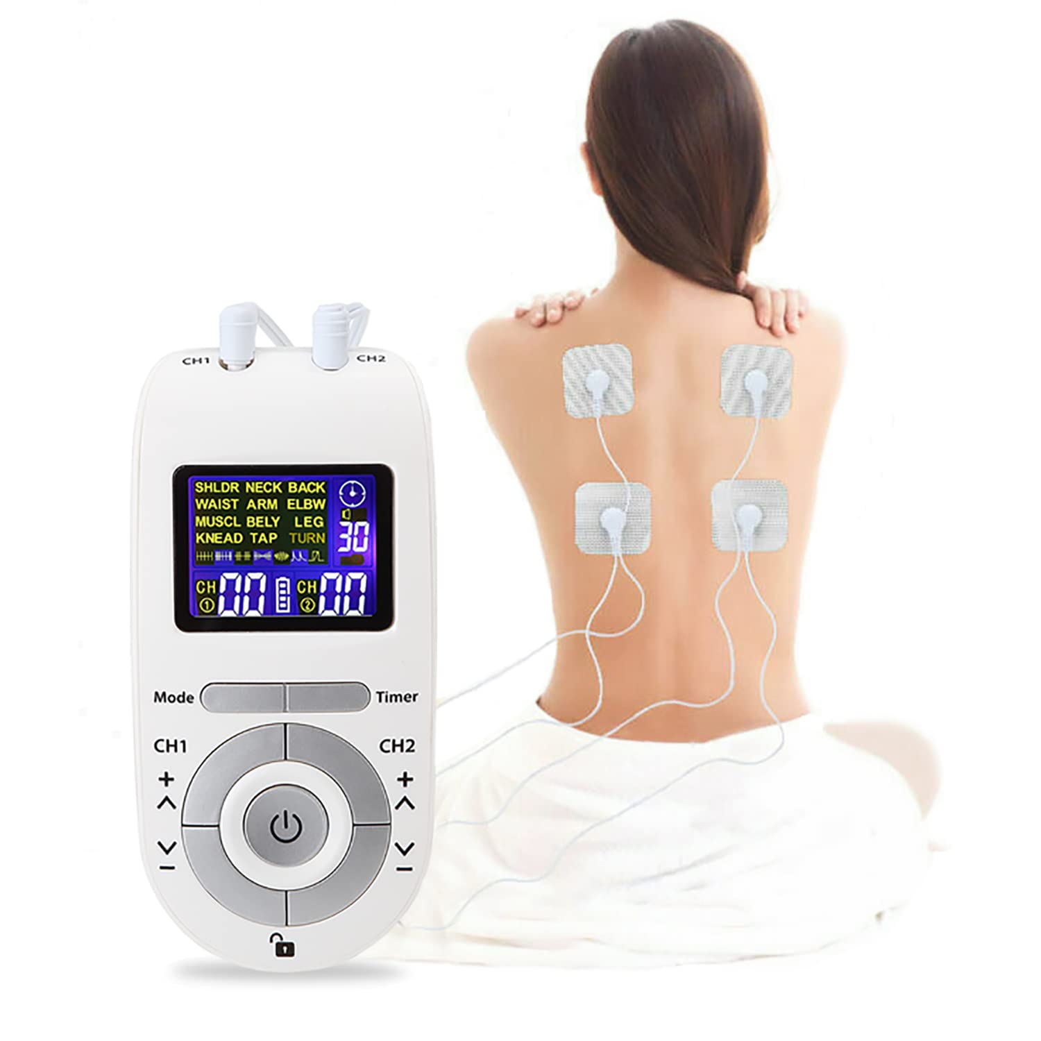 TENS Machine Muscle Stimulator for Pain Relief, TENS Unit with 16Modes, 10 Intensity,8pcs TENS Pads Replacement