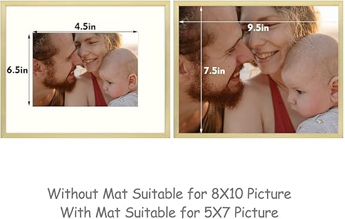 Miniatura 7 de Frametory, Marco de aluminio de 8 x 10 pulgadas, tapete marfil para fotos de 5 x 7, soporte de caballete, colgador de dientes de sierra, ideal para