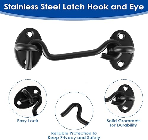 Miniatura 4 de Amabro Pestillo de gancho y ojal de 4 pulgadas, cerradura de puerta de acero inoxidable con tornillos de montaje, cerradura de puerta de granero,