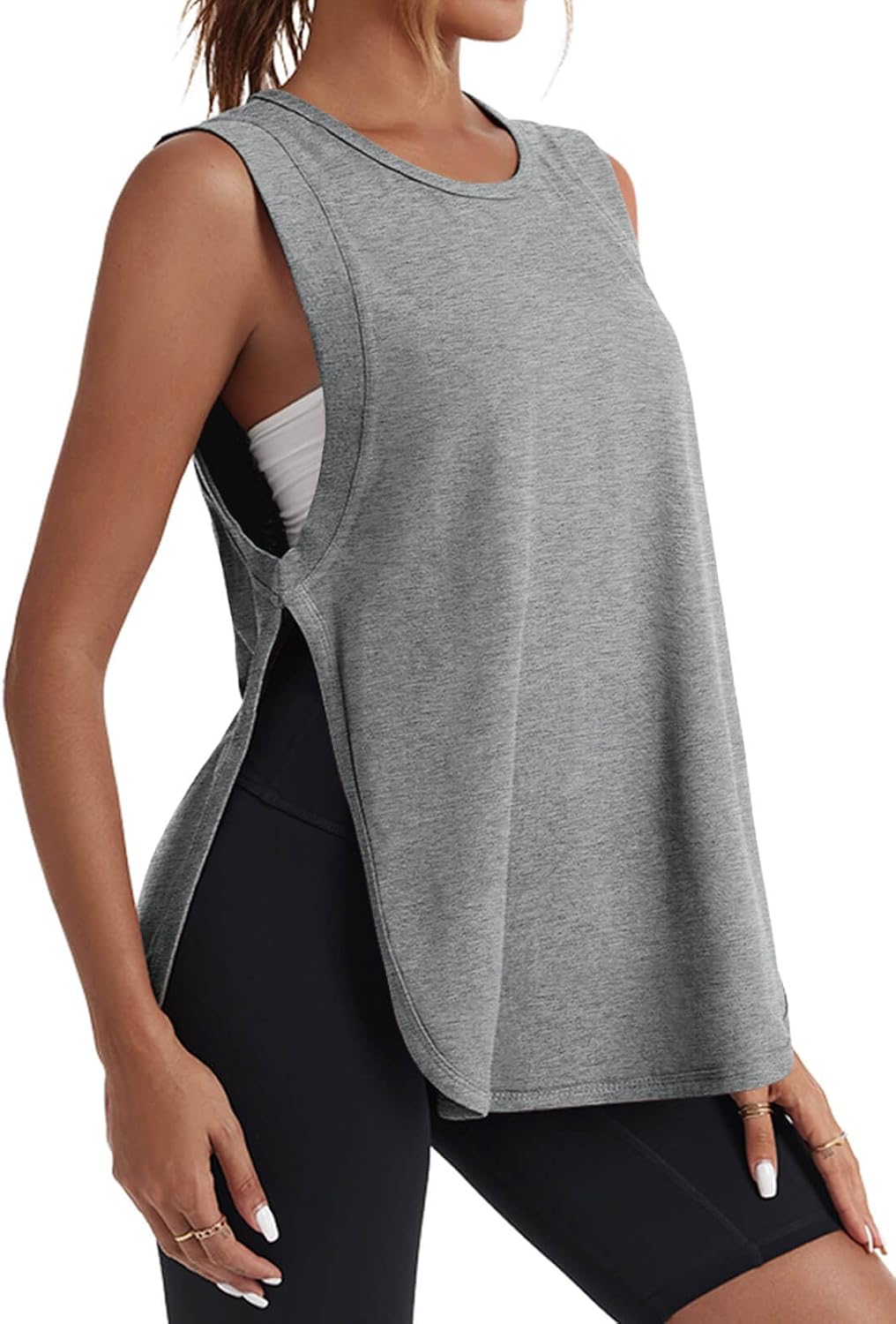 Womens Side Slit Workout Tank Tops Cotton Sleeveless T Shirts Oversized Summer Casual Yoga Gym Tees image 3