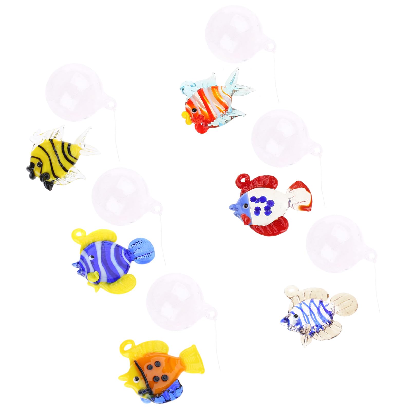 Xinsheinelry Assorted Glass Fish Bubble Hanging Accent Set of 6 Aquarium Float Decoration Aquarium Charm Pendants for Decors Embellishment