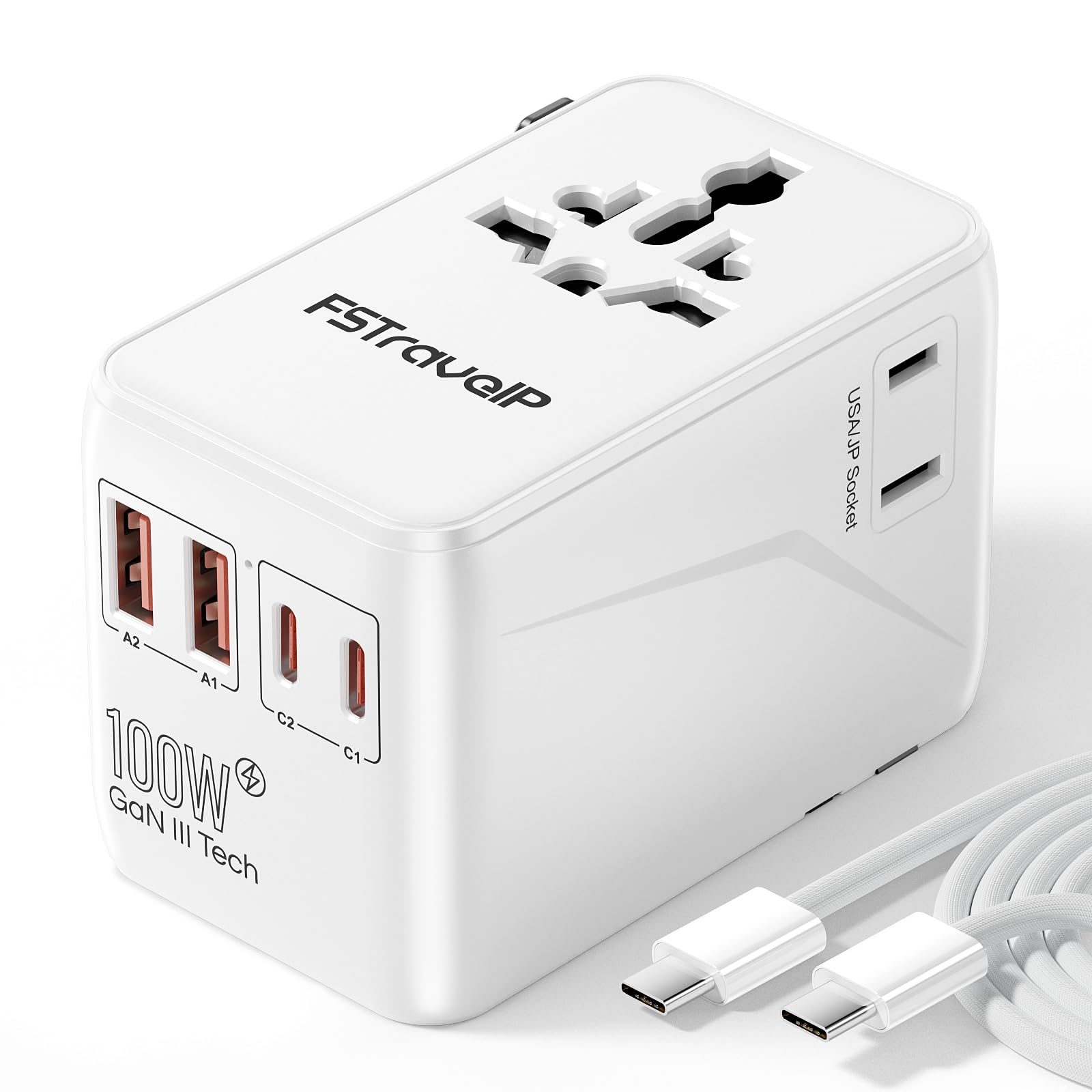 Worldwide Travel Adapter with USB, FSTravelP Universal Plug Adapter with 2 USB & International AC Socket, Dual 10A Fuses, All In One Travel Plug Adapter Worldwide for USA UK EU AU CN 150+ Countries — view 8