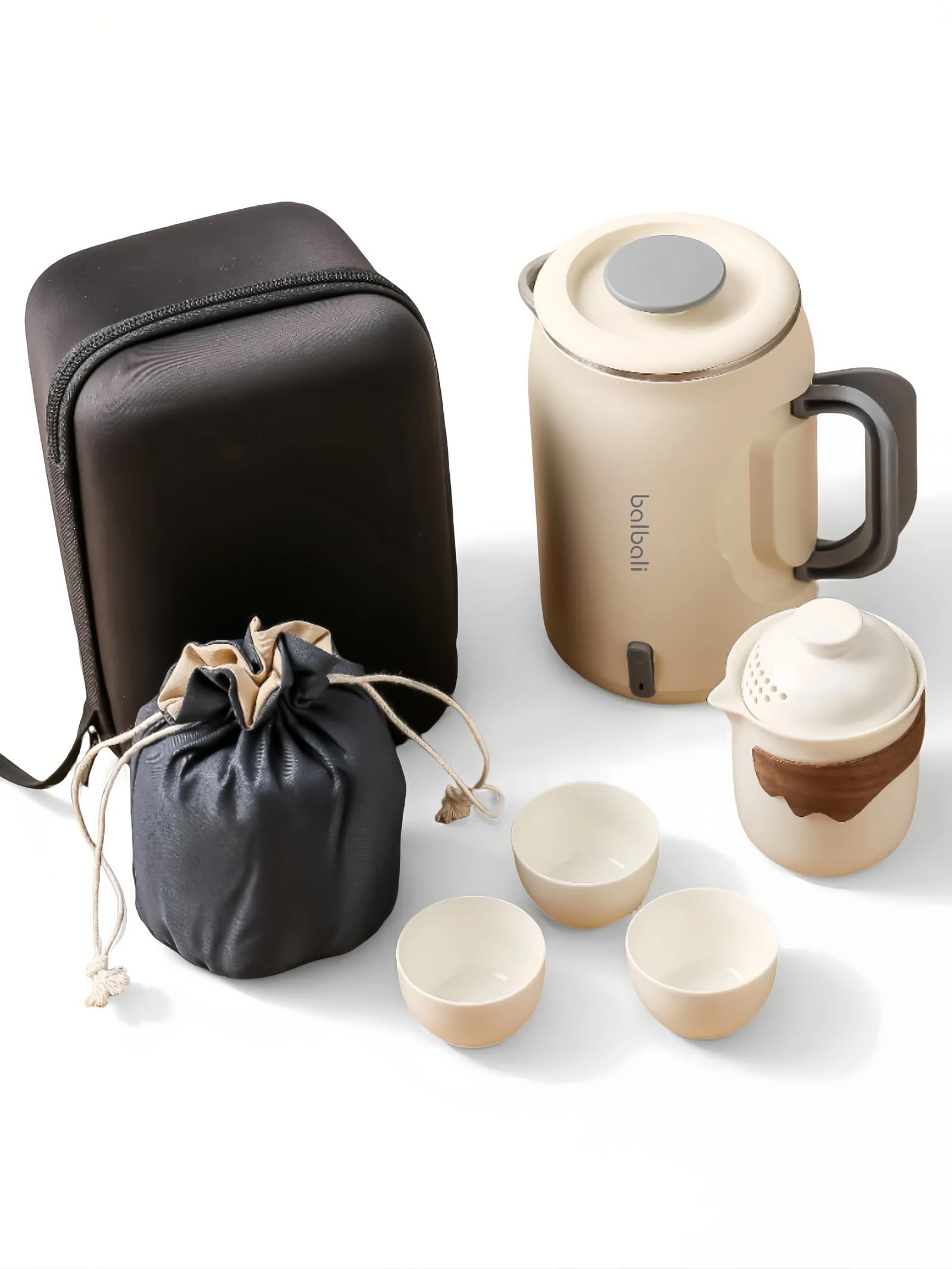 balbali complete travel tea set with mini electric kettle and hard case