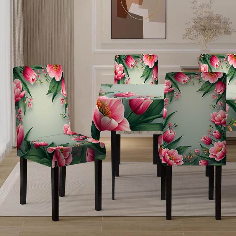Nappe de table de fête avec housses extensibles imprimé fleurs roses - 6