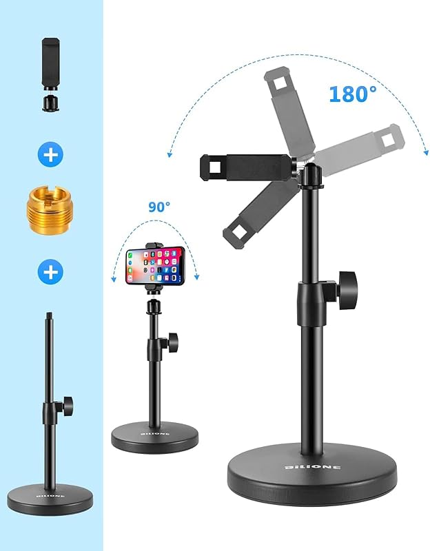 BILIONE 3 az 1-ben asztali mikrofon állvány telefontartóval és adapter