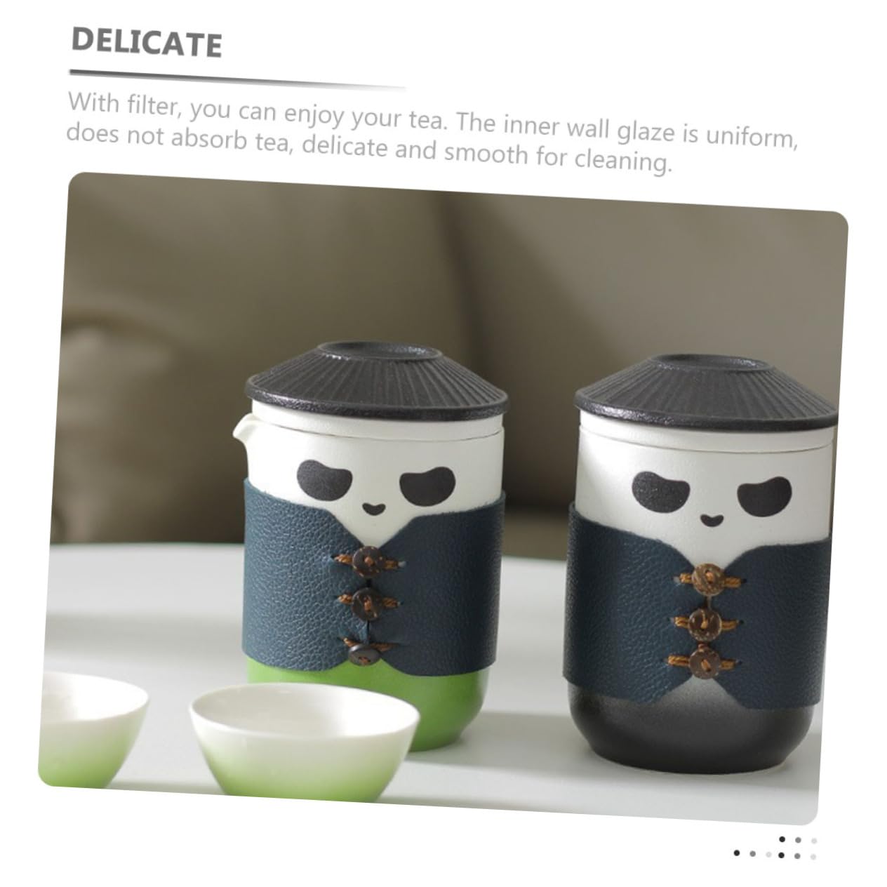 VOSAREA Tasse à Thé Chinoise en Céramique avec Filtre, 1 Pièce | Panda, Usage Bureau et Dégustation Quotidienne, Paroi Intérieure Émaillée Uniforme, Surface Lisse