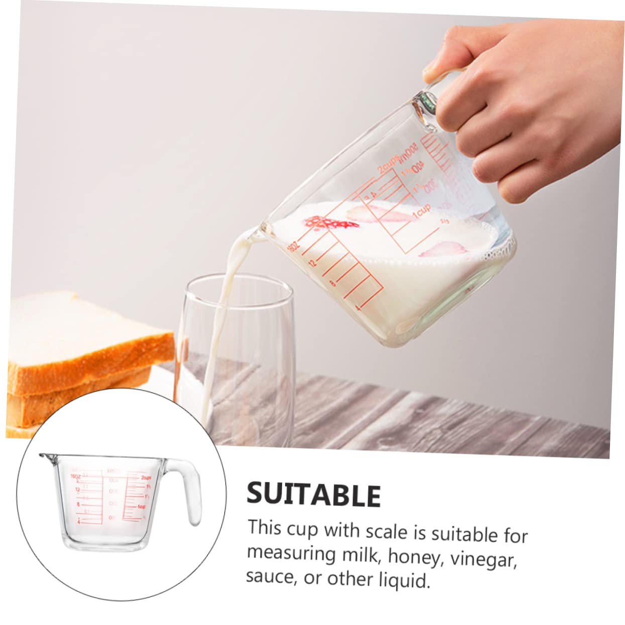Mipcase Misurino in Vetro Scala per Uso Domestico Resistente al Calore Manico Isolato Facile da Pulire per Misurare Latte Sciroppo e Altri Liquidi