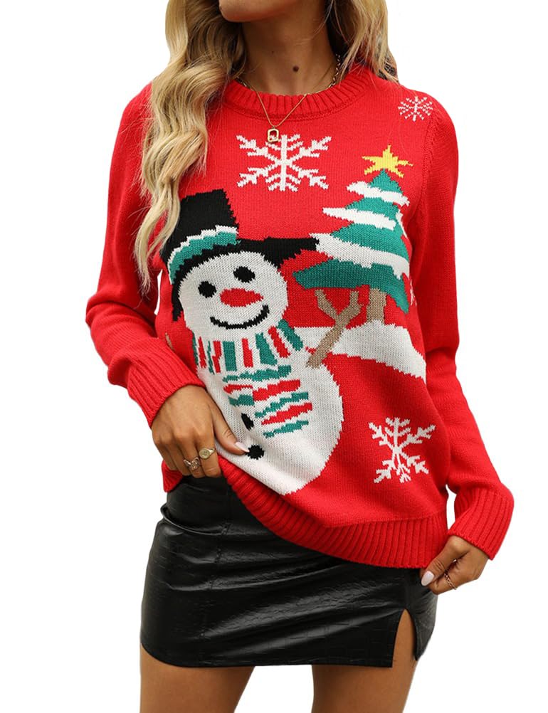 Kinghua Ugly Christmas Sweaters for Women Fall Winter Casual Crewneck Ribbed Pullover Loose Fit Chunky Holiday Knit Sweater