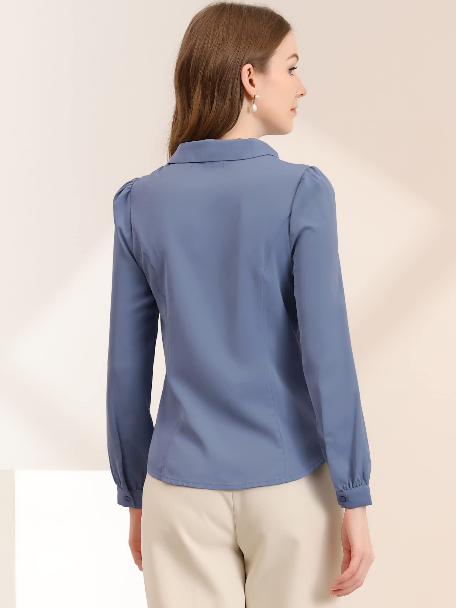 Allegra K Damen Langarm Chiffon Hemd Bubikragen Krawatten Ausschnitt Knopfleiste Elegante Top Bluse