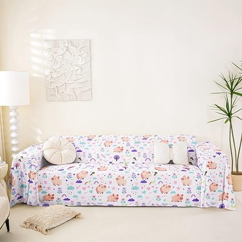 Vista 16 de Erosebridal White Rabbit Couch Cover 71" x 102" Kawaii Bunny Sofa Cover for Kids Boys Girls Cute Tree Birds Couch Protector Farmhouse Garden White