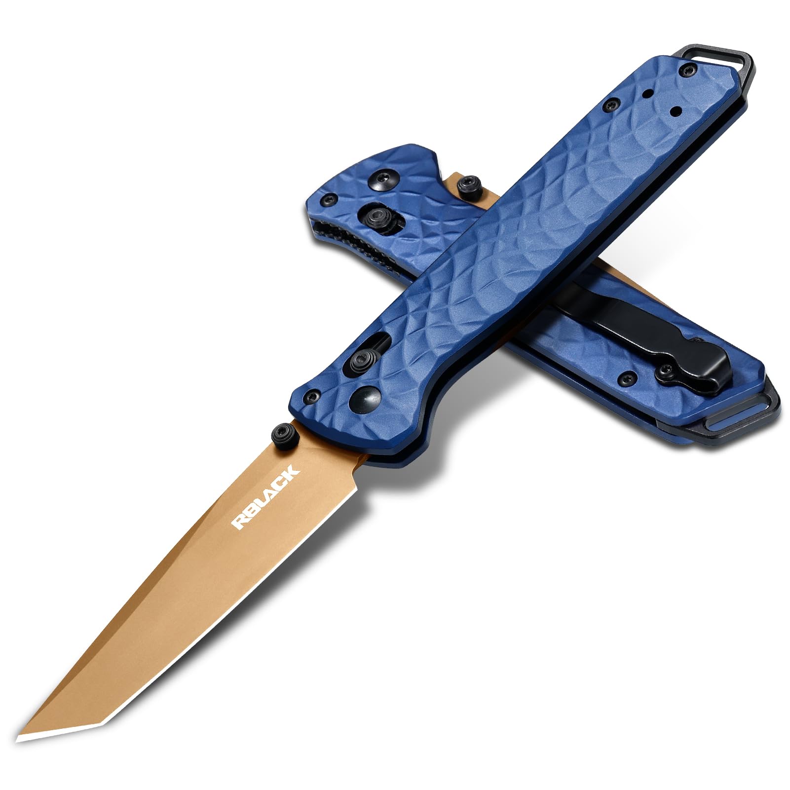 RBLACK Folding Knife with 3.39'' 154CM Steel Tanto Blade, Pocket Knife for Men Women Gifts, Axis Lock EDC Tactical Knife with Lightweight Aluminum Handle, Reversible Pocket Clip - RK0403-BL