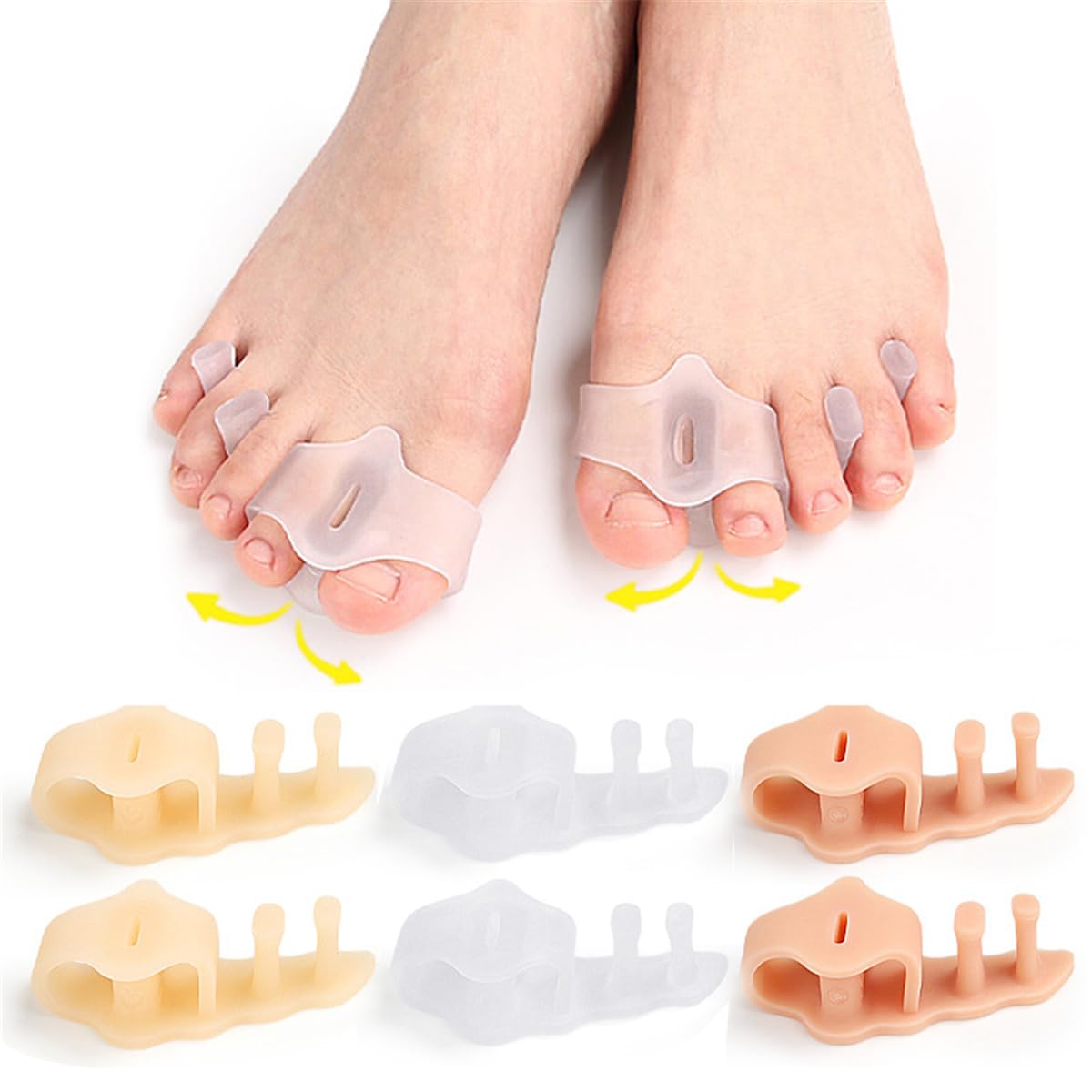 Toe Separators, 3 Pairs Gel Toe Spacers Toe Spreaders for Men Women, Silicone Toe Straightener Splint with 2 Loops, Bunion Corrector for Plantar Fasciitis, Overlapping Hammer Toes, Foot Toe Alignment