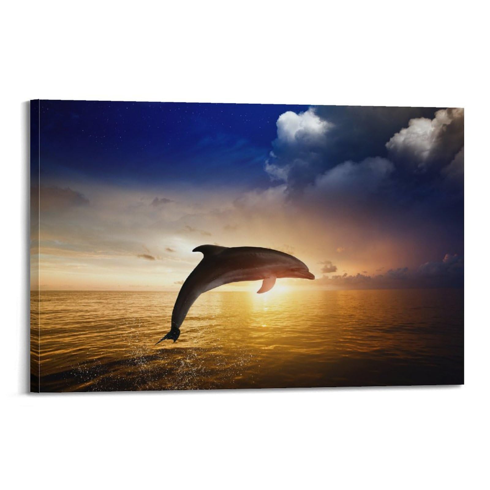MJZLQN Marine Animal Poster Dolphins Leaping in The Sunset Poster Decorative Painting Canvas Wall Posters And Art Picture Print Modern Family Bedroom Decor Posters 16x24inch(40x60cm)