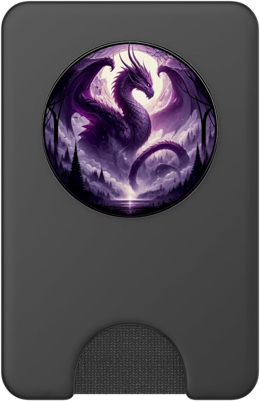 Purple Dragon Fantasy On Mystic Forest Background PopSockets PopWallet for MagSafe