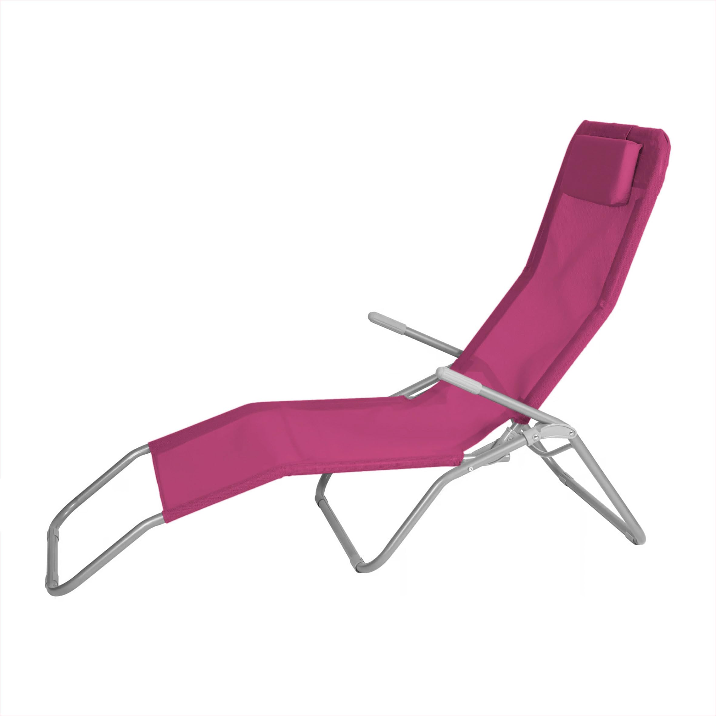 Spetebo Gesundheitsliege mit Kopfkissen - Fuchsia - Outdoor - Kunststoffgewebe - Gartenliege zusammenklappbar - Pool Bäder Spa Garten Balkon Sonnen Liege