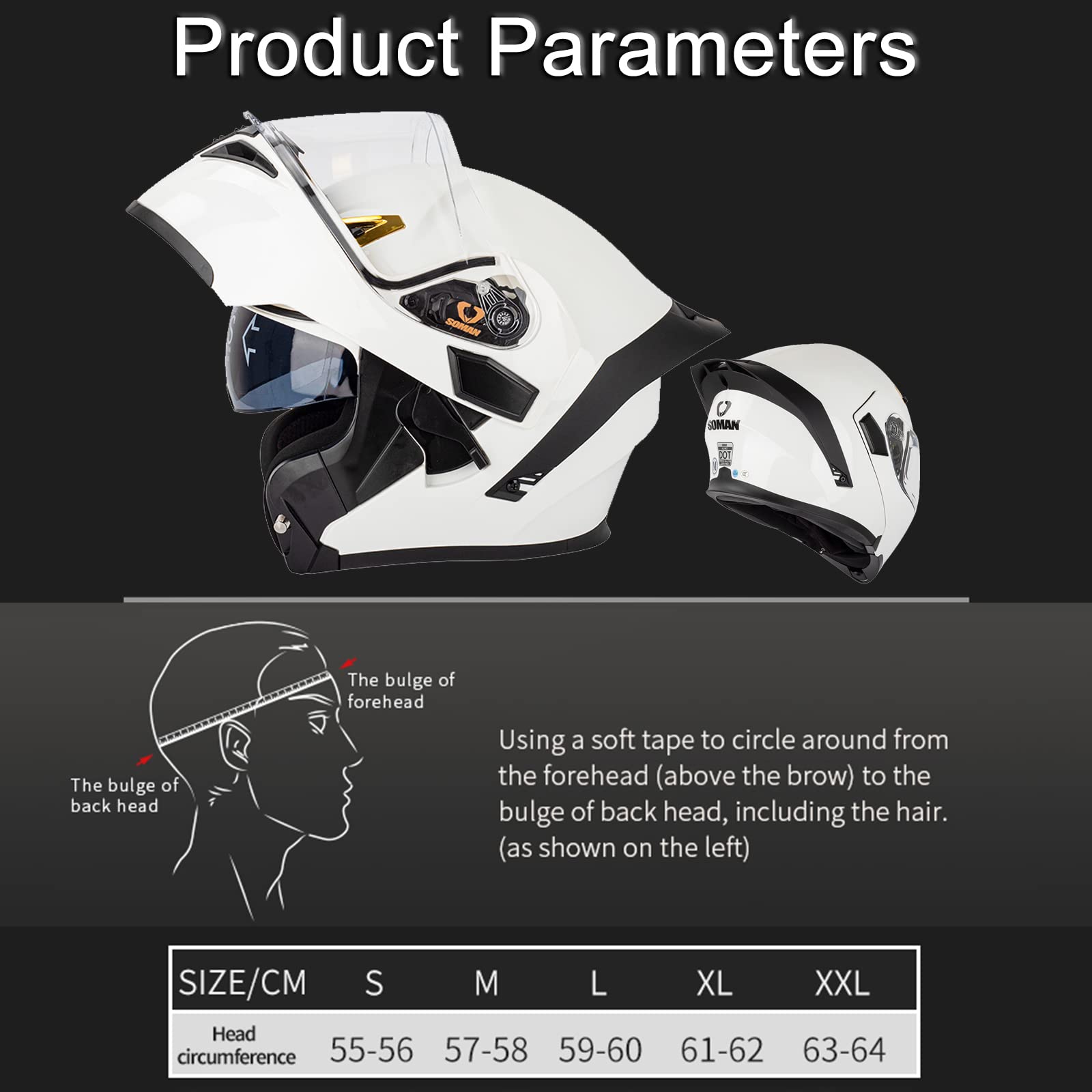 Dual Visor Motorcycle Helmet Flip Up Modular Full Face Helmet DOT/ECE Approved Modular Motorcycle Moped Street Crash Helmet Men Women,Flip Up Front - View #3