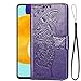 Produktbild stilluxy Kompatibel mit Samsung Galaxy A52 Hülle A 52 Wallet Flip Phone Cover Schmetterling Luxus Floral Folio Dünn Slim für Frauen und Mädchen 6,5 Zoll (dunkelviolett)