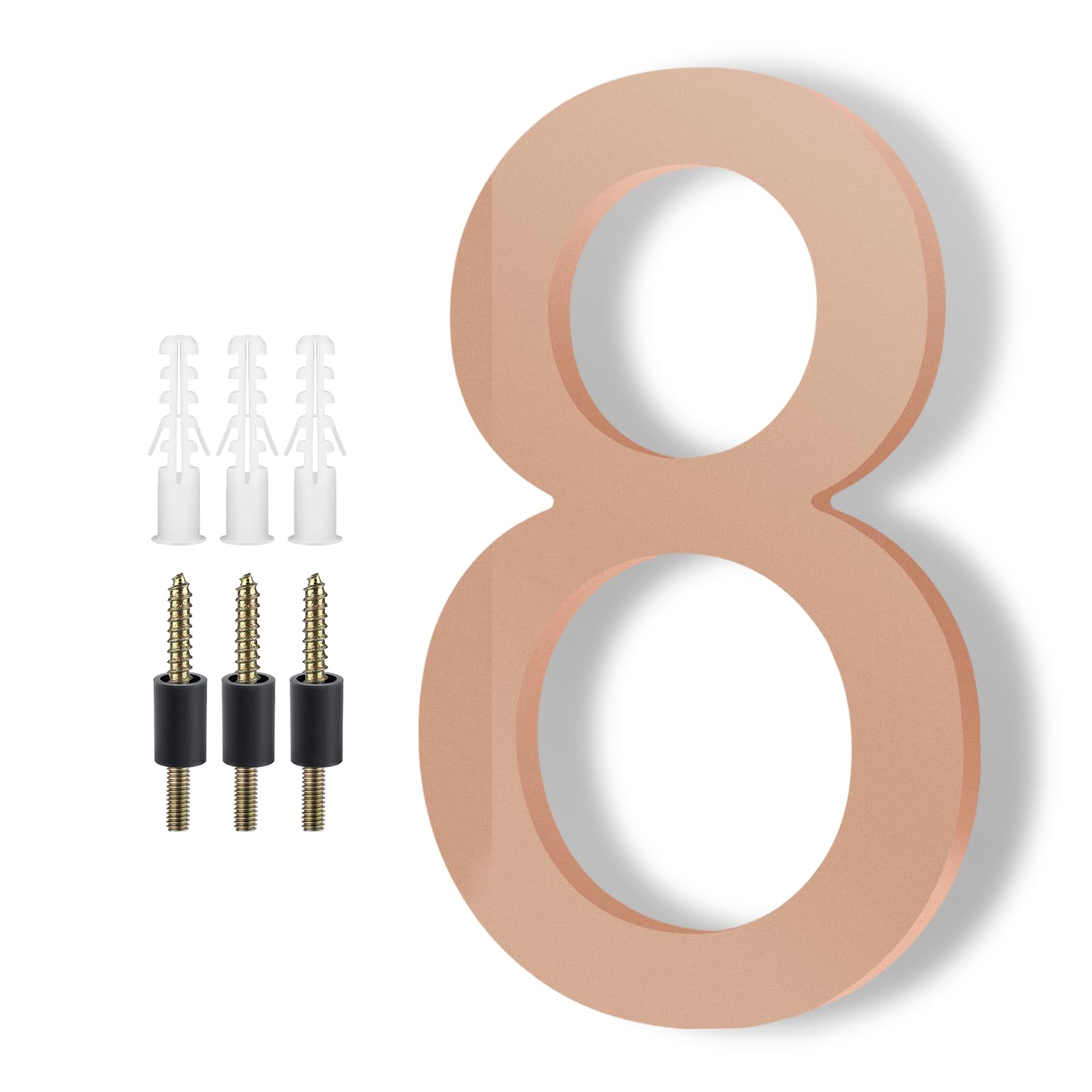 Modern House Numbers for Outside - DEWEL Floating Large 8 Inch Brass Address Numbers for House, Door, Farmhouse, Street - Both Floating &amp; Flush Styles - House Number 8