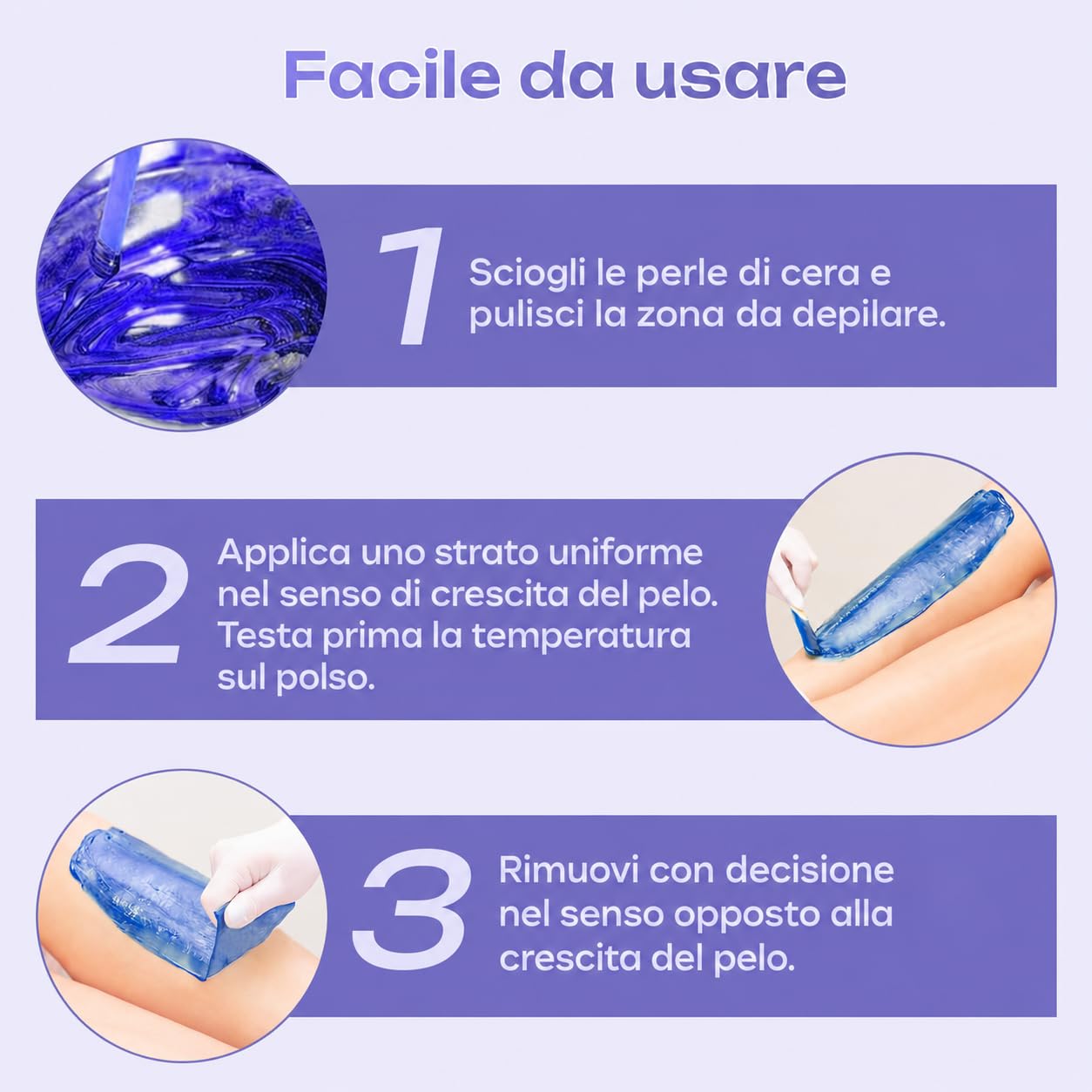 Scaldacera Professionale per Ceretta a Caldo, Kit Cera Brasiliana Completo con 4 Cere, Scalda Cera Elettrico per Depilazione a Casa, Viso, Ascelle, Gambe e Corpo, Viola (bianco)