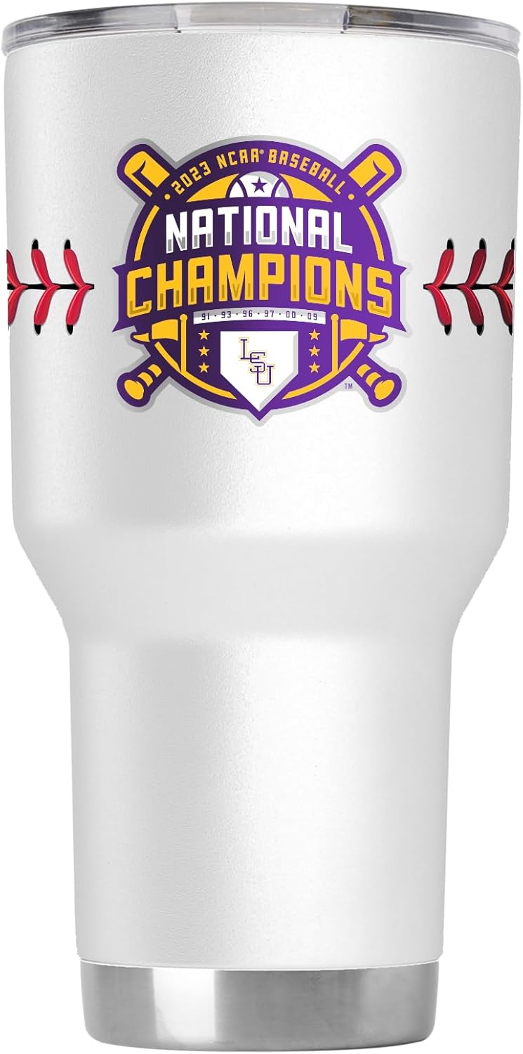 Gametime Sidekicks LSU 30oz White Tumbler - Officially Licensed, 18/8 Stainless Steel, Double-walled, Vacuum-insulated - 2023 Baseball National Champions