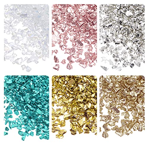 sourcing map 6 Farben Crushed Glass Chips, 1-4mm Unregelmäßiges Glitzer-Metallic-Glas für Craft DIY Vase Epoxidharz-Dekoration 28 g golden Farbton Bright Color Series