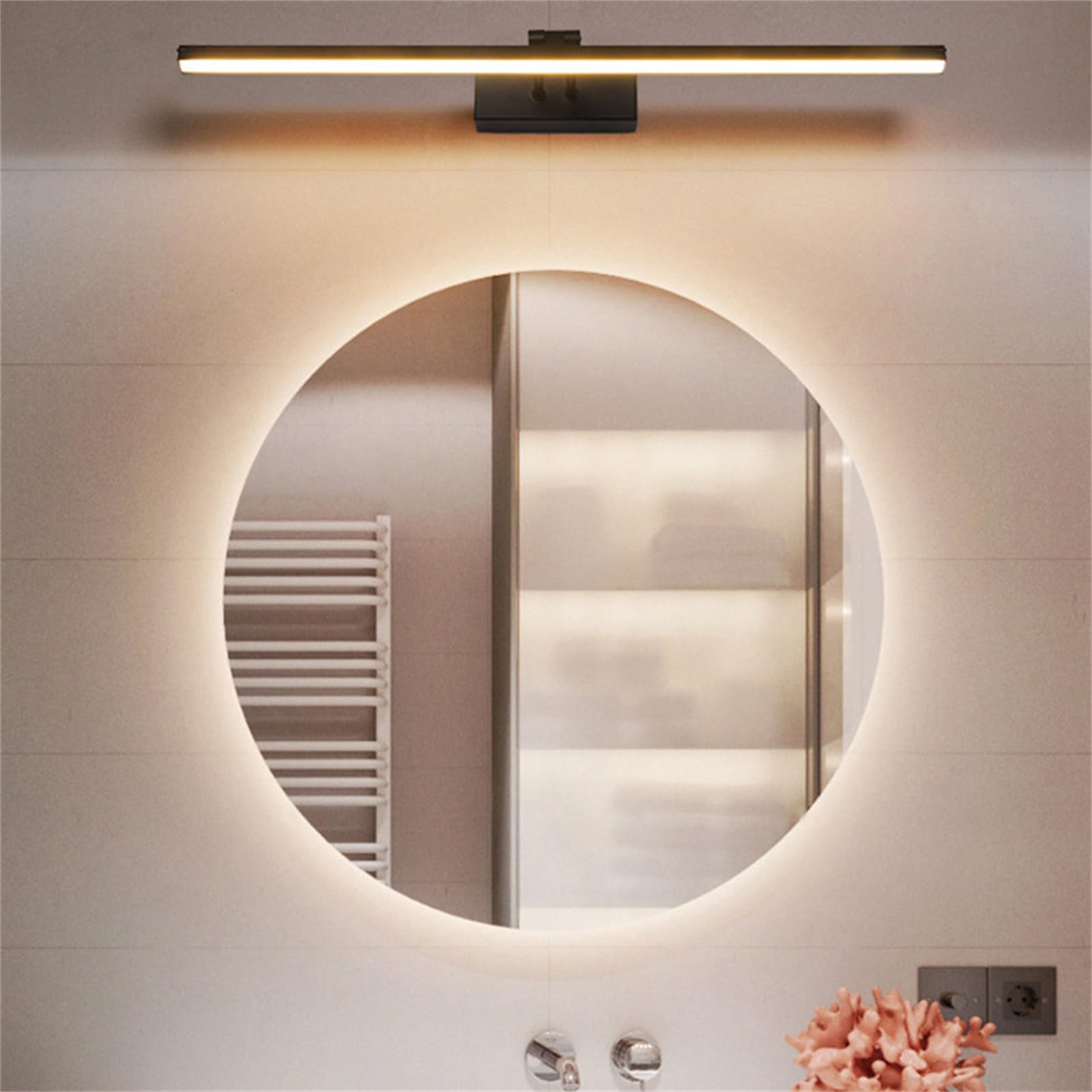 Lampa ścienna LED 180° z przełącznikiem, lampa ścienna, bateria, ładowana przez USB, lampa ścienna, nowoczesna lampa nad lustro, dekoracyjne oświetlenie ścienne do szafy (czarne, ciepłe światło, 40