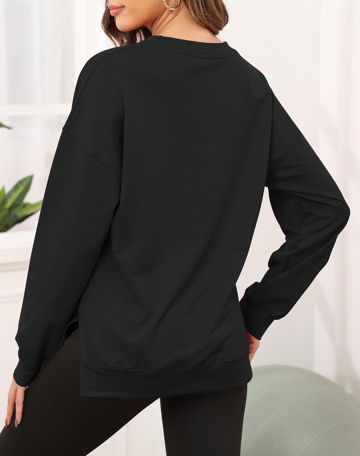 Smile Fish Women's Crewneck Sweatshirt Long Sleeve Side Split Tunic Tops Relaxed Fit Fall Shirts - Image 3