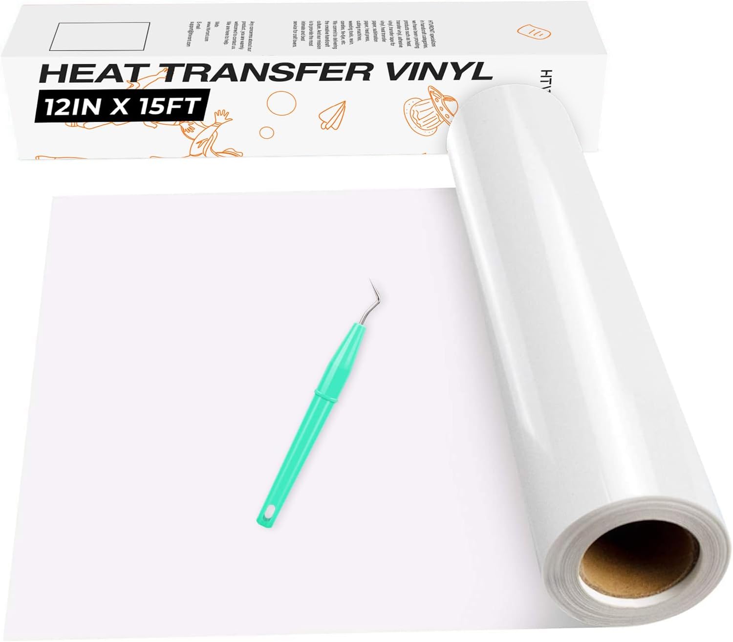 HTVRONT Heat Transfer Vinyl White HTV Rolls - 12" x 15ft White Iron on Vinyl for All Cutting Machines, White HTV Vinyl for Shirts - Easy to Cut & Weed for Heat Vinyl Design