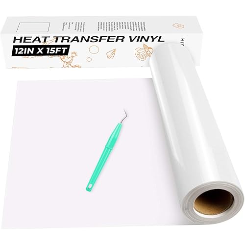 HTVRONT Heat Transfer Vinyl White HTV Rolls - 12" x 15ft White Iron on Vinyl for All Cutting Machines, White HTV Vinyl for Shirts - Easy to Cut & Weed for Heat Vinyl Design