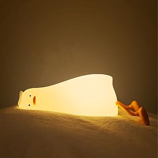 Benson Lying Flat Duck Night Light, LED Squishy Duck Lamp with Touch Sensor, Cute Light Up Duck, Silicone Dimmable Nursery Nightlight, Rechargeable Bedside Lamp for Breastfeeding