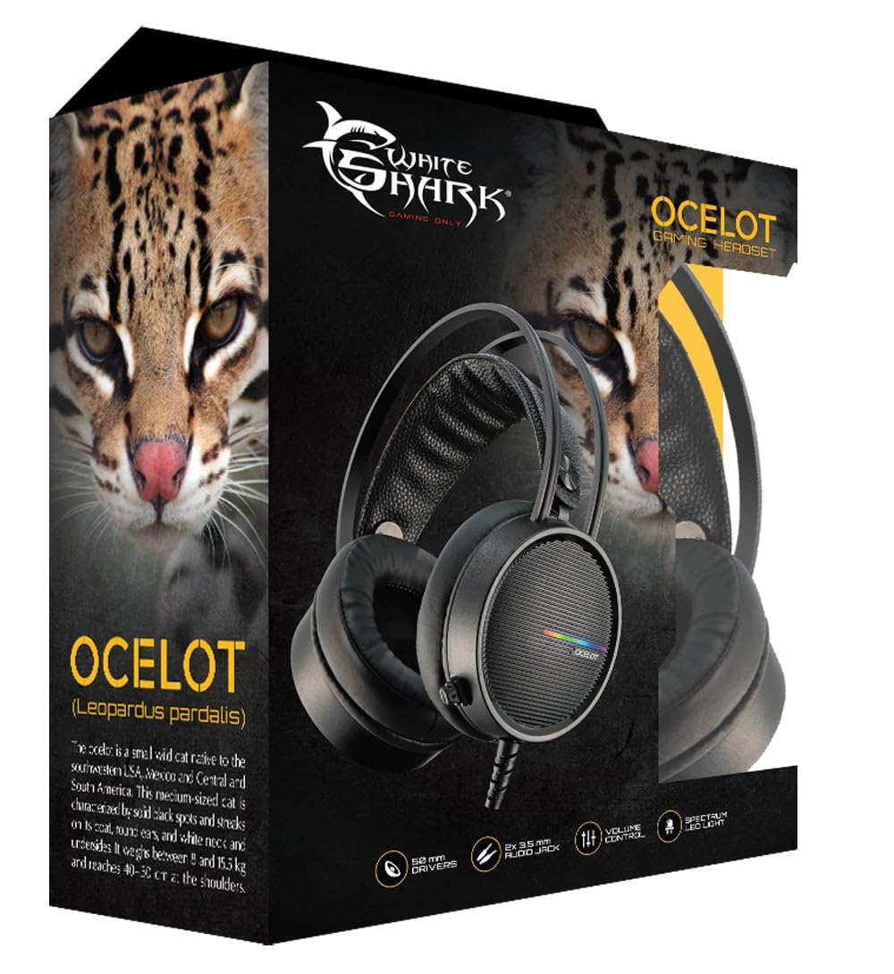 White Shark 266452 Cuffie Gaming con Microfono Nero, GH-2042 Ocelot Nero