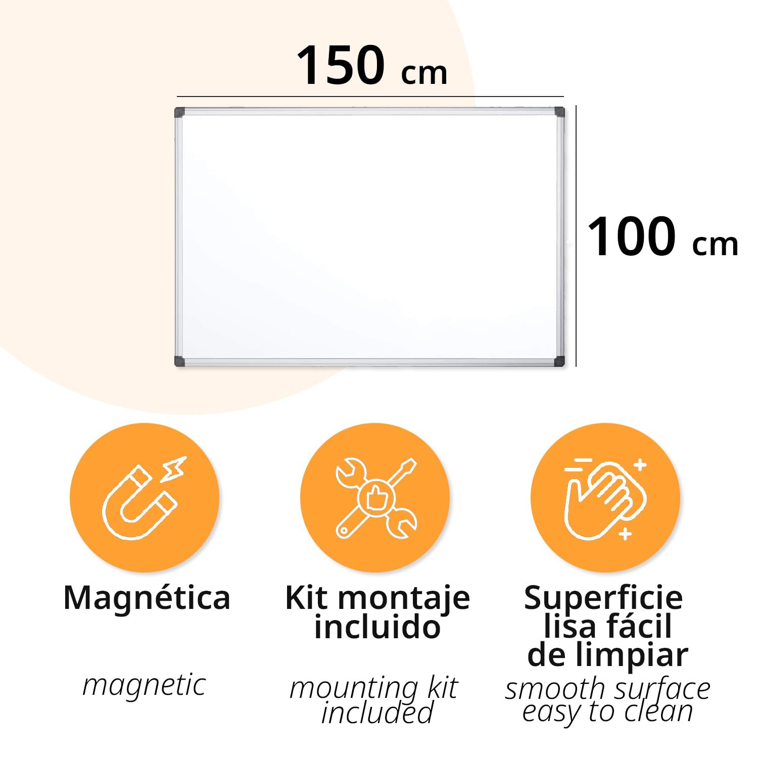 Magnettafel, Weißwandtafel für die Wand, Whiteboard mit Aluminiumrahmen, Magnetisch für Schule, Arbeit oder Privatgebrauch, Glatt und Glänzend, Familienplaner - Ofituria 150x100cm)