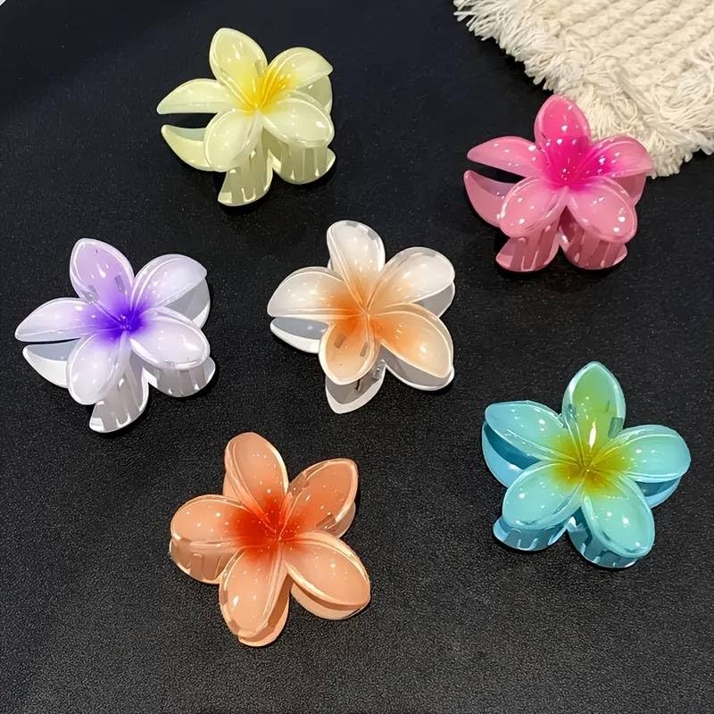 Image of Cerrito 6 Pcs Flower Hair Claw Clips - Hawaiian Plumeria, NonSlip Clutchers for Hair, Strong Hold Hair Accessories For Thick or Thin Hair, Beach, Everyday Use (Medium, Multicolor)