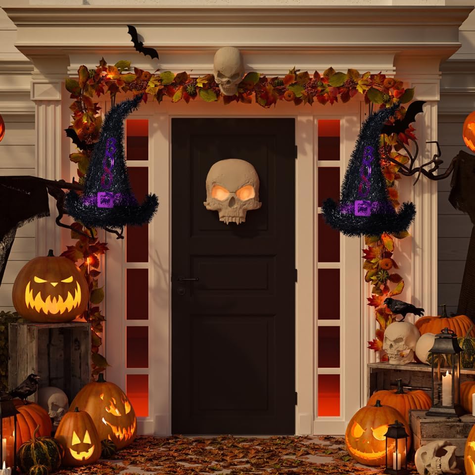 Miniatura 2 de VANZACK 2 sombreros de bruja de Halloween para colgar en la pared, decoración de pared de sombrero de bruja de oropel, decoración de pared