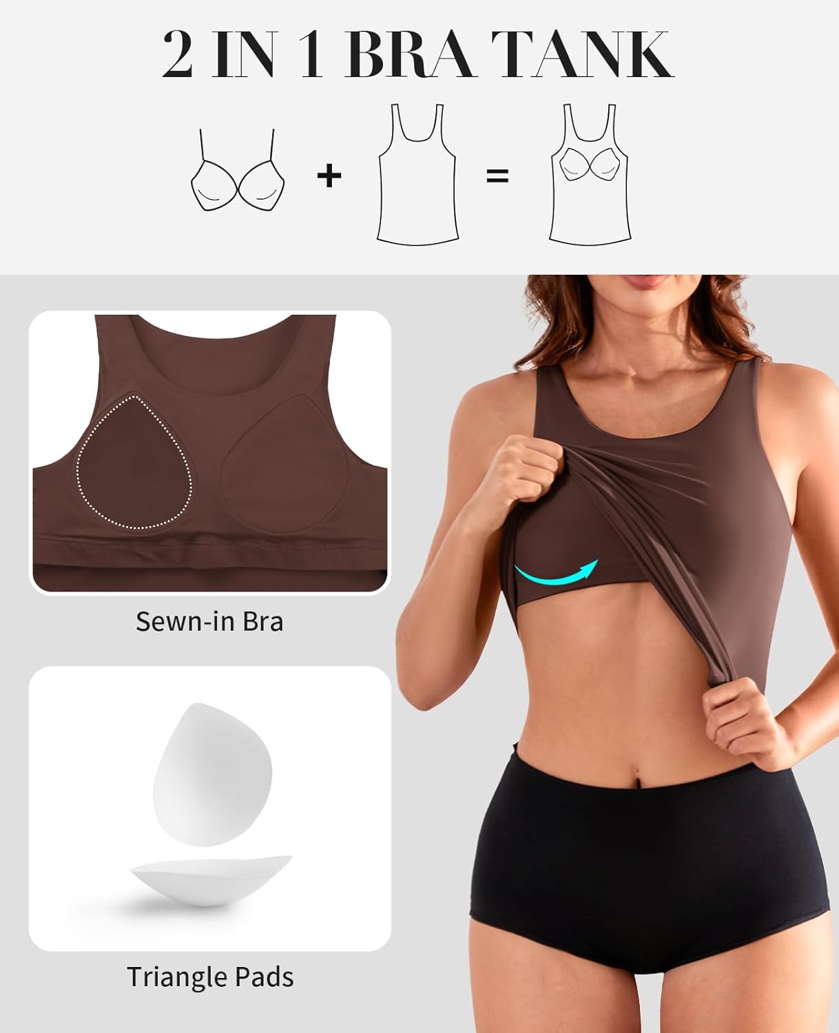 V FOR CITY Women Built in Bra Tank Top Seamless Padded Camisole Scoop Neck Going Out Tops Basic Cami Shirt - Image 4