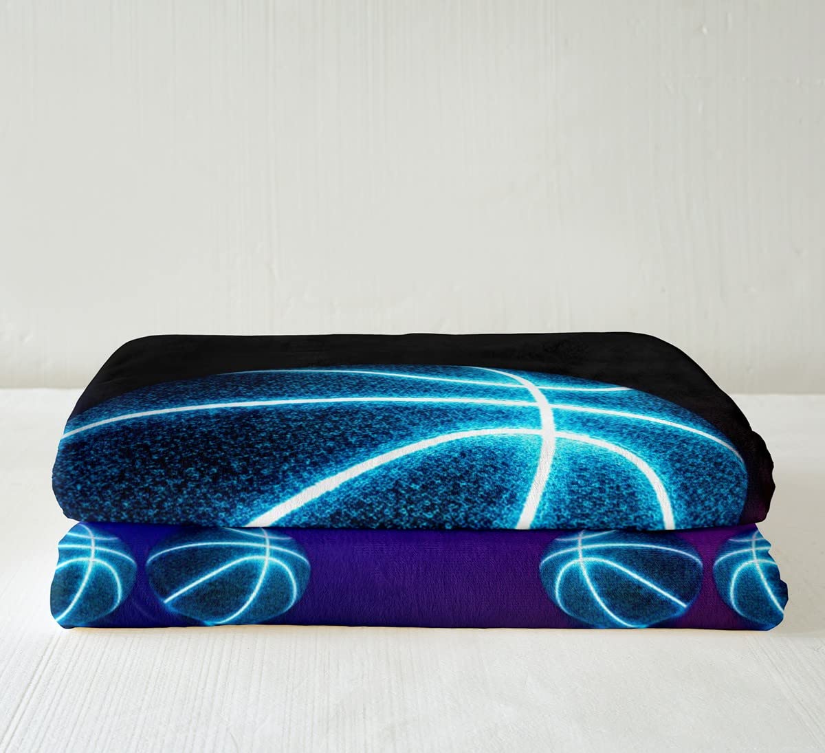 Coperta da basket sherpa incandescente sfumata al neon coperta da basket per ragazzi sport gioco coperta sfocata per ragazzi ragazze bambini blu rosa decorazione giochi con palla coperta in peluche