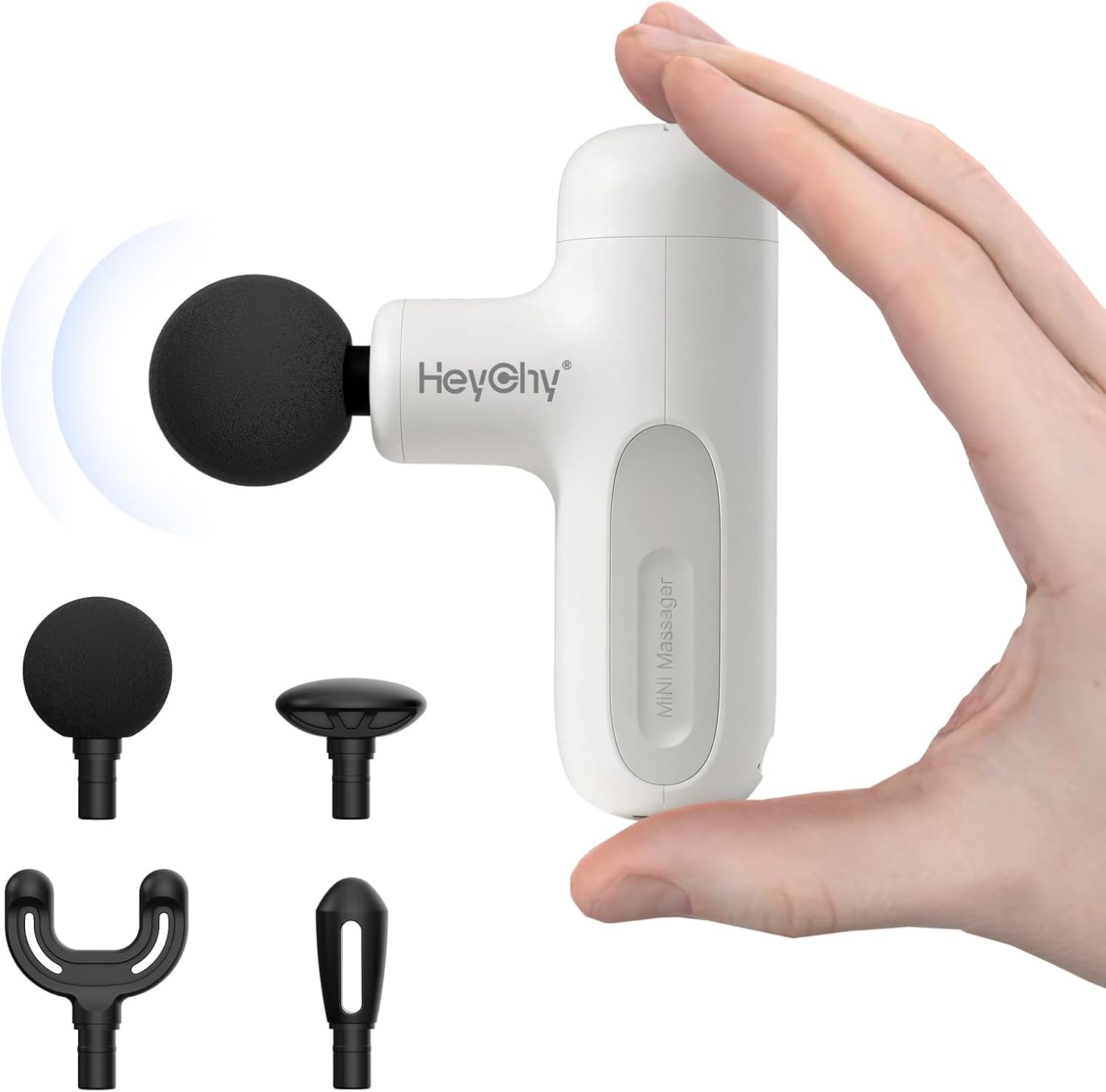 Super Mini Massage Gun Deep Tissue, Handheld Muscle Massager with 4 Heads, Percussion Travel Size Massager Gun for Men & Women Back Pain Relief, Quiet for Home, Gym, Office, White