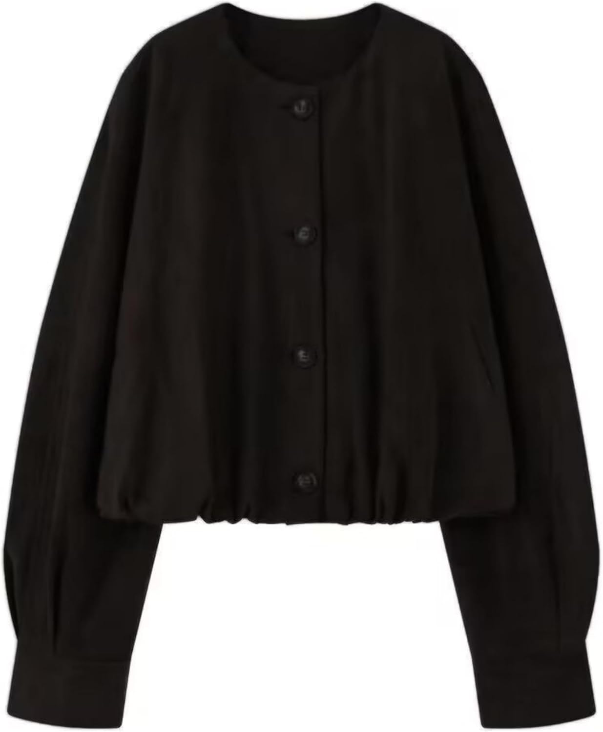 Women’s Cropped Faux Suede Jacket Crew Neck Button Down Outerwear Long Sleeve Oversized Bomber Jacket