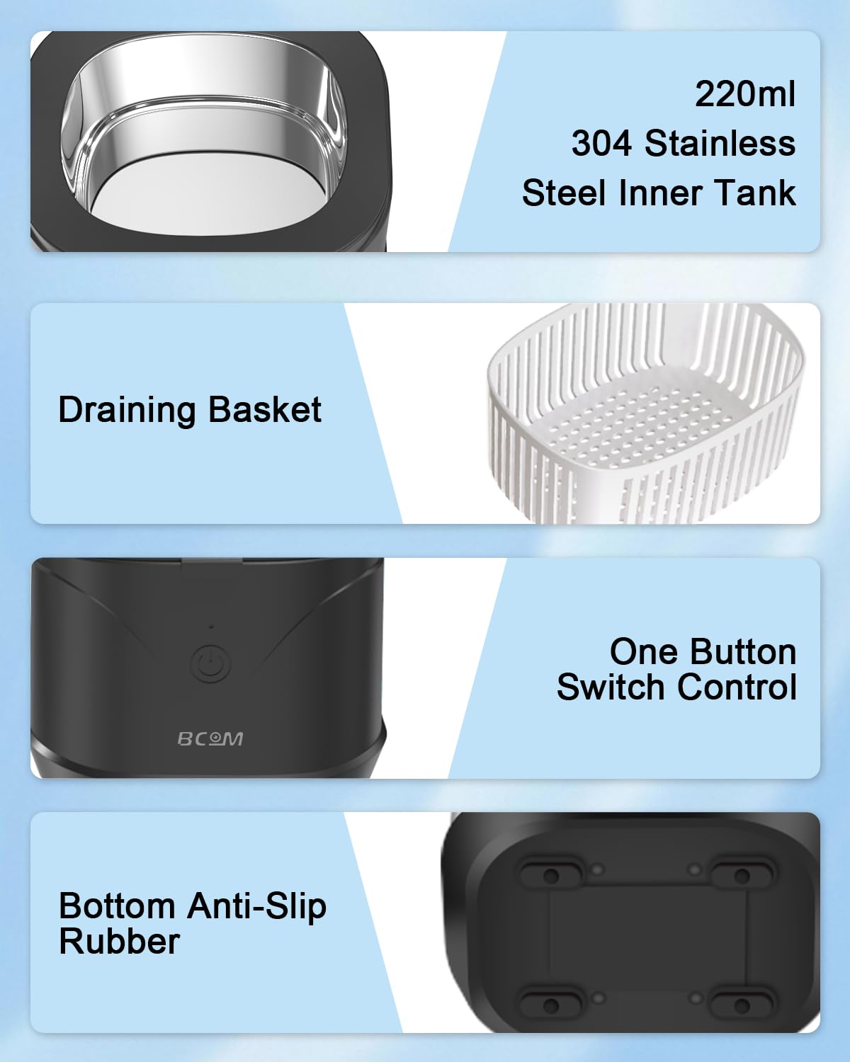 BCOM Jewelry Cleaner, 46kHz Professional Portable Ultrasonic Retainer Jewelry Cleaner for Dental Retainer, Mouth Guard, Watch, Ring, Jewelry Cleaner Machine - Household Use, Black