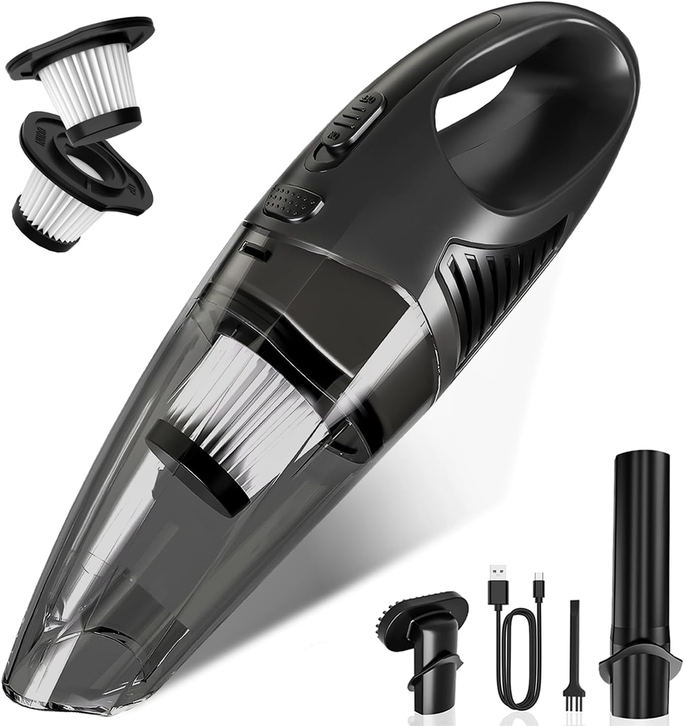 Handheld Vacuum Cordless, Rechargeable Car Vacuum Cleaner with Multiple Attachments, Portable Hand Held Vacuum Suction Power, Mini Vacuum for Car, Home, Pet Hair, Office, Desk, Keyboards Black