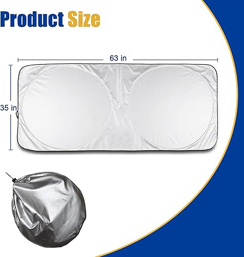 Vista 2 de Amiss Protector plegable para ventana de automóvil 210T, tela plateada revestida, material de poliéster reflectante, bloquea el 99% de los rayos UV