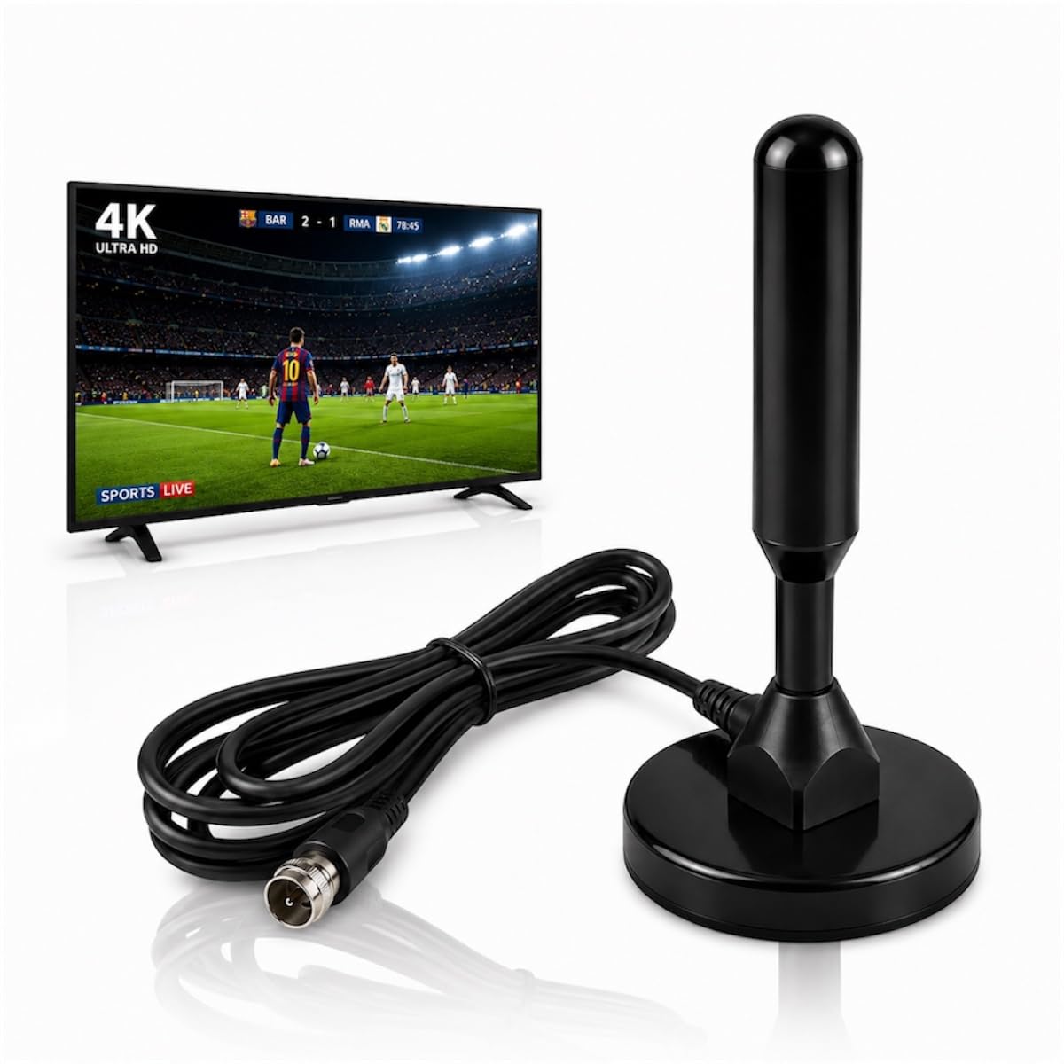 Antena Digital Interna e Externa para TV Sinal HD UHD Cabo 5m Base Magnética Compatível