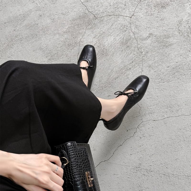 U-lite Women's Mary Jane Ballet Flats Soft Leather Lace-up Bow Comfortable Flat Shoes4