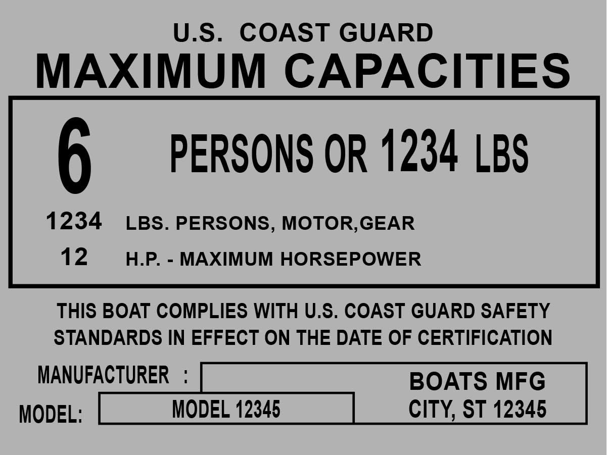 Custom MAX. CAPACITIES Boat Plate 4x3” Aluminum Sports & Outdoors