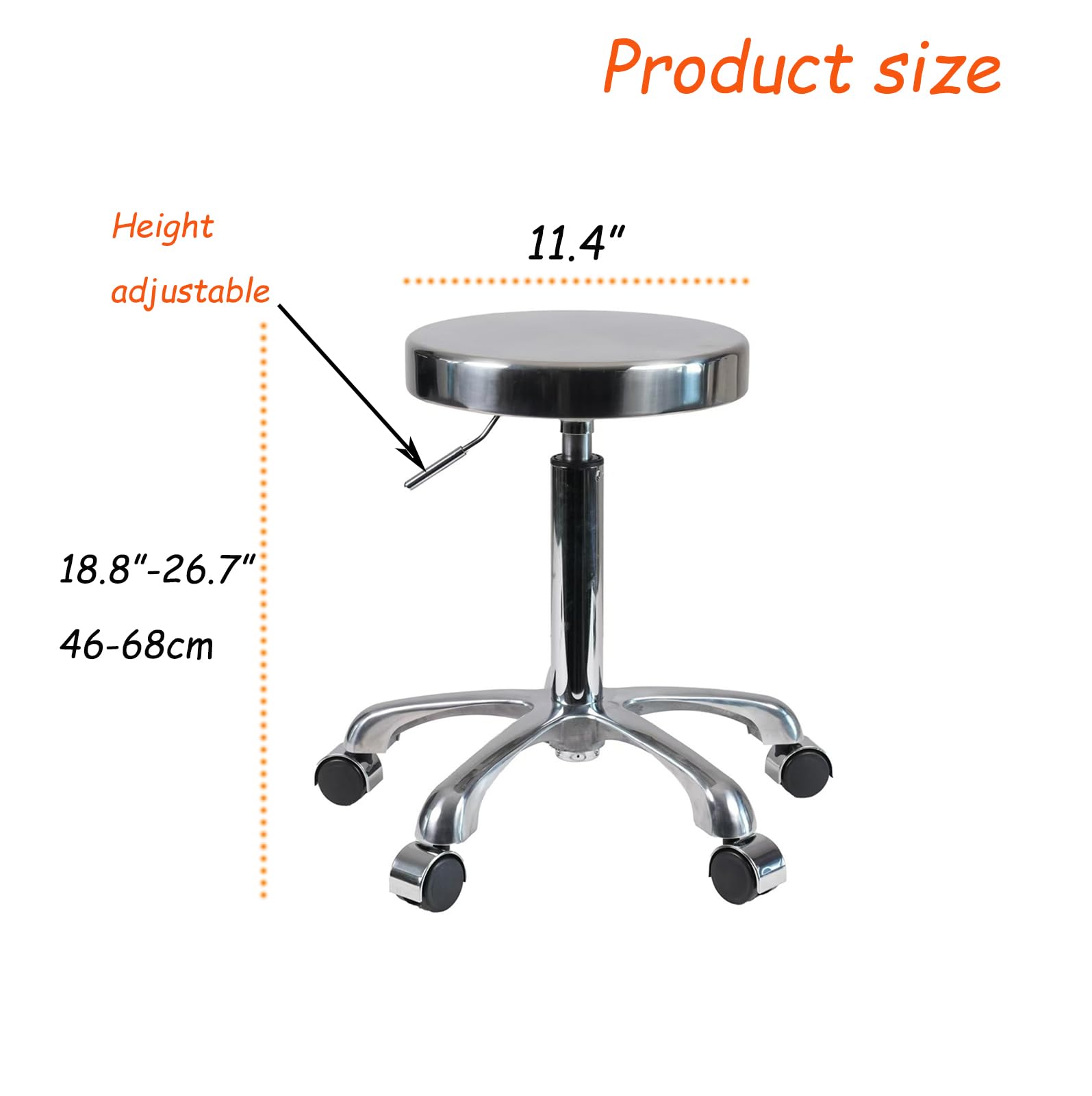 ZHAOYONGLI-End Tables Stainless Steel Stool, 360° Rotation,Height Adjustable, with 5 Wheels, Upgraded Medical Stool.