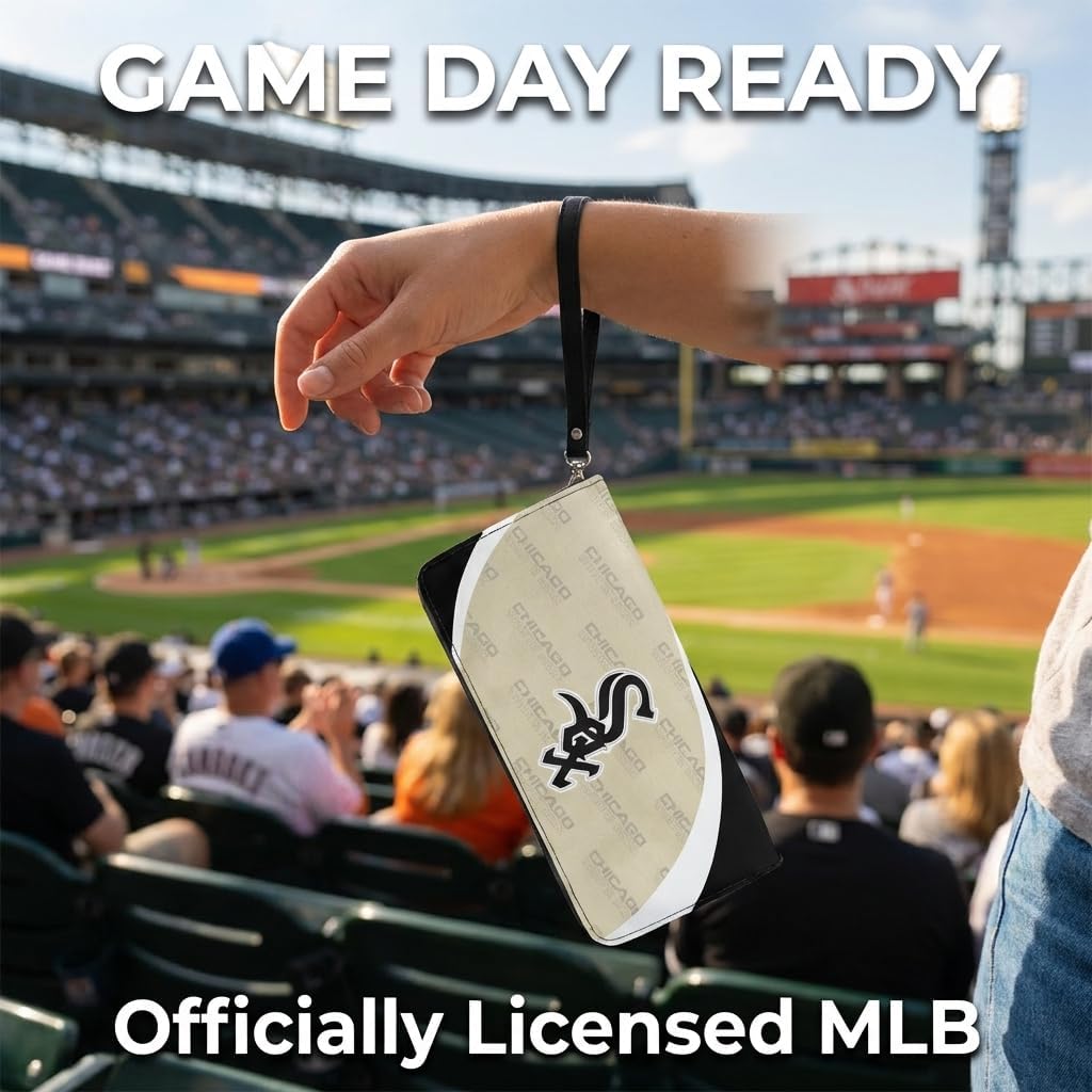 Littlearth MLB Chicago White Sox Curve Zip Organizer Wallet, Wristlet and Wallet in One, Team Color, 8 x 4 x 1 Inches