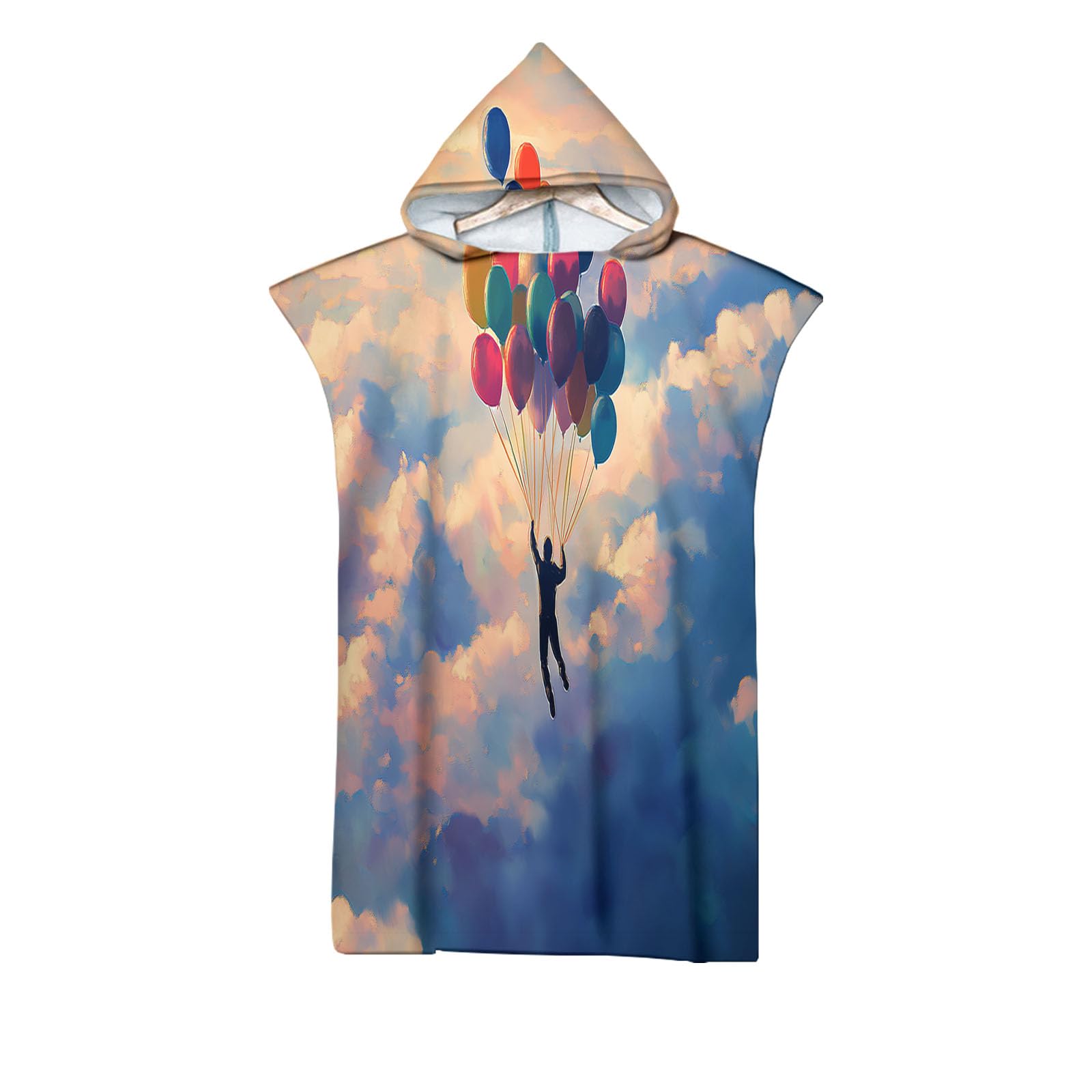 Peignoir poncho de bain imprimé montgolfière microfibre pour plage et surf