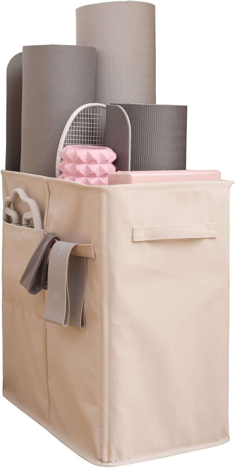 Home Gym Storage Rack, Workout Organizer, Exercise Equipment Storage for Yoga Mat Straps, Thick Yoga Mat (Oatmeal Beige, X-Large)