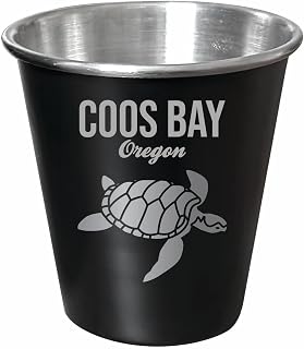 R and R Imports Coos Bay Oregon Souvenir Engraved 2 oz Black Matte Shot Glass Turtle Design Single